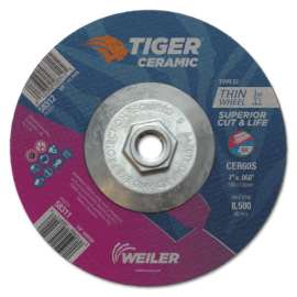 Tiger Ceramic Cutting Wheels, 7 in Dia., 0.06 in Thick, 60 Grit, Ceramic Alumina