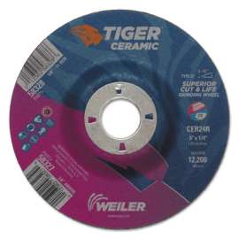 Tiger Ceramic Grinding Wheels, 5 in Dia., 1/4 in Thick, 7/8 in Arbor, 24 Grit