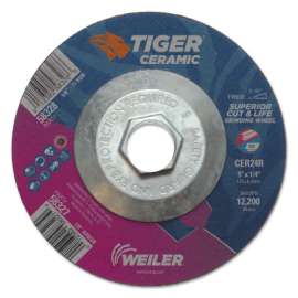 Tiger Ceramic Grinding Wheels, 5 in Dia., 1/4 in Thick, 24 Grit, Ceramic Alumina