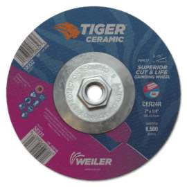 Tiger Ceramic Grinding Wheels, 7 in Dia, 1/4 in Thick, 5/8 in Arbor,10/bx
