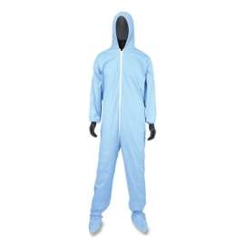 Posi-Wear® FR Disposable Coveralls, Boots/Hood/Elastic Wrists and Ankles/Zipper Front, Blue, 2XL