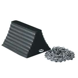 Wheel Chocks, 8 in W x 10 in L x 6 in H, Rubber, 12 ft Chain, Black