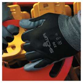 370B General Purpose Nitrile Coated Fingers/Palm Gloves, Medium, Black/Gray