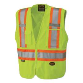 6935AU/6936AU/6937AU HV Zip-Up Snap Break Away Safety Vest, Medium, Green
