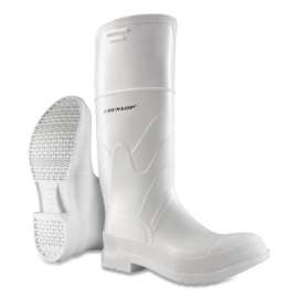 White Rubber Boots, Steel Toe, Men's 11, 16 in Boot, PVC, White