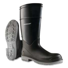 PolyGoliath Rubber Boots, Steel Toe, Men's 5, 16 in Boot, Polyblend/PVC, Black/Gray