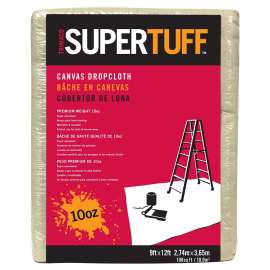 Trimaco SUPERTUFF 51121 Drop Cloth, 12 ft L, 9 ft W, Canvas, Tan