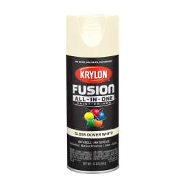 Krylon Fusion K02706007 Primer and Spray Paint, Gloss, Dover White, 12 oz, Aerosol Can