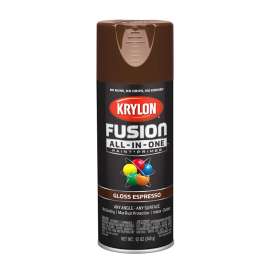 Krylon Fusion K02707007 Primer and Spray Paint, Gloss, Espresso, 12 oz, Aerosol Can