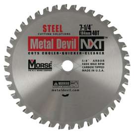 MORSE CSM72540NSC Circular Saw Blade, 7-1/4 in Dia, 5/8 in Arbor, 40-Teeth, Carbide Cutting Edge