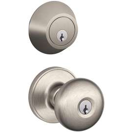 Schlage JC60VSTR619 Knob and Deadbolt, 3 Grade, Metal, Nickel/Satin, 2-3/8, 2-3/4 in Backset, Universal Hand