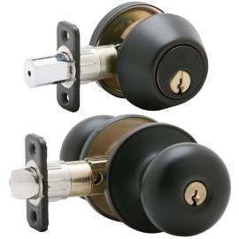 Schlage JC60VSTR716 Keyed Entry Knob and Deadbolt Combo, 3 Grade, Metal, Aged Bronze, 2-3/8, 2-3/4 in Backset, C Keyway