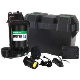 WAYNE ESP25N Battery Backup Sump Pump with Automatic Switch, 12 VDC, 1-1/2 in Outlet, 15 ft Max Lift Head, 48 gpm