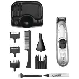 CONAIR GMT175RCS Beard Trimmer, Battery, Stainless Steel Blade, Black/Chrome