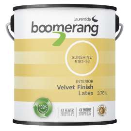 boomerang 5183 Series 5183-33L19 Interior Paint, Velvet Sheen, Sunshine, 1 gal, 40 sq-m Coverage Area