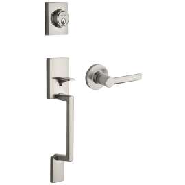 Weiser Branton x Westley Series SH1100BRNH/WTL 15 Handleset, 3 Grade, Keyed Key, Satin Nickel, 2-3/8, 2-3/4 in Backset