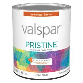 Valspar Pristine 18560 027.0018560.005 Interior Paint, Semi-Gloss, White, 1 qt