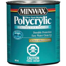 Minwax Polycrylic 325034444 Protective Finish Paint, Semi-Gloss, Liquid, Clear, 1 qt, Can