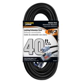 PowerZone ORECPL502628 Extension Cord, 40 ft Cable, 40 ft L, 13 A, 125 V, Black