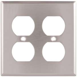EATON 93102-SP-L Receptacle Wallplate, 4.51 in L, 4.45 in W, 2 -Gang, Stainless Steel, Brushed Satin