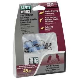 SAFETY WORKS SWX00231-01 Ear Plugs, 25 dB NRR, Tri-Flange, Plastic Ear Plug, Blue Ear Plug