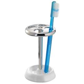 iDESIGN York Series 69211 Toothbrush Holder, Ceramic/Steel, White, Chrome