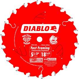 Diablo D0518X Circular Saw Blade, 5-1/2 in Dia, 10 mm Arbor, 18-Teeth, Carbide Cutting Edge