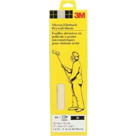 3M 60-MICRON Drywall Sheet, 11-1/2 in L, 3-5/16 in W, 220 Grit, Fine