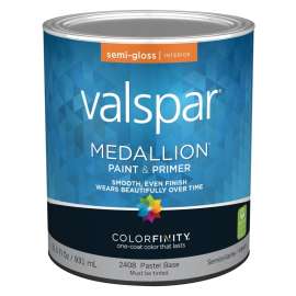 Valspar 027.0002408.005 Interior Wall Paint, Semi-Gloss, Pastel Base, 1 qt Can