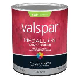 Valspar 027.0004100.005 Exterior House Paint, Satin, White, 1 qt