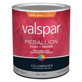 Valspar 027.0004300.005 Exterior House Paint, Semi-Gloss, White, 1 qt