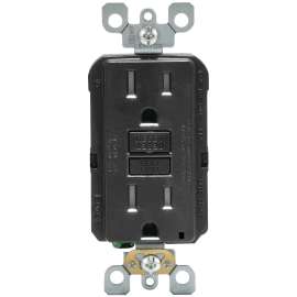 Leviton R95-GFTR1-0KE GFCI Duplex Receptacle, 2 -Pole, 15 A, 125 V, Back, Side Wiring, NEMA: 5-15R, Black