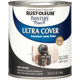 RUST-OLEUM PAINTER'S Touch 1986502 Brush-On Paint, Gloss, Dark Gray, 1 qt Can