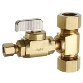 DAHL mini-ball E33-2212 Tee Valve Kit, 5/8 x 5/8 x 3/8 in Connection, Compression, Brass Body