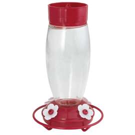 Stokes Select 38105 Deluxe Bird Feeder, 30 oz, 4-Port/Perch, Glass/Plastic, Red, 10.6 in H