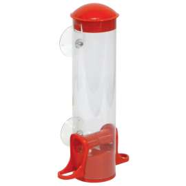 Stokes Select 38165-2CT Songbird Window Tube Feeder, 9 lb, Sunflower, Seed Mixes, Clear/Red, 11 in H