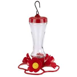 Stokes Select 38235 Bird Feeder, Impatiens, 8 oz, 4-Port/Perch, Glass/Plastic, Red, 8.2 in H