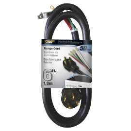 PowerZone Power Supply Range Cord, 6 8 AWG Cable, 6 ft L, 50 A, 250 V, Black