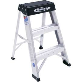WERNER 150B Step Ladder, 8 ft Max Reach H, 3-Step, 300 lb, Type IA Duty Rating, 3 in D Step, Aluminum, Black