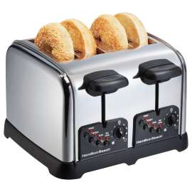 Hamilton Beach Brushed Toaster, 4 Slice, 1500 W, 120 VAC, 7.63 in H x 11.3 in W x 11.06 in D, Chrome