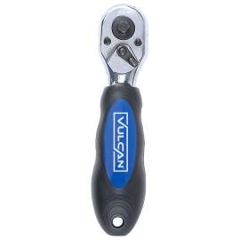 Vulcan 900060 Stubby Ratchet, 1/4 in, 3/8 in Drive, 5-3/4 in OAL, Chrome-Plated