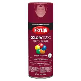 Krylon COLORmaxx K05508007 Spray Paint, Gloss, Burgundy, 12 oz, Aerosol Can