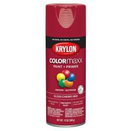 Krylon COLORmaxx K05511007 Spray Paint, Gloss, Cherry Red, 12 oz, Aerosol Can