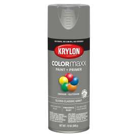 Krylon COLORmaxx K05513007 Spray Paint, Gloss, Classic Gray, 12 oz, Aerosol Can