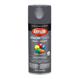 Krylon COLORmaxx K05539007 Spray Paint, Gloss, Smoke Gray, 12 oz, Aerosol Can