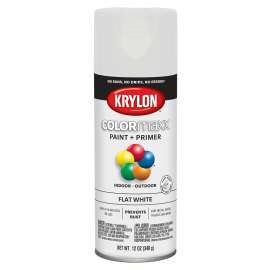 Krylon COLORmaxx K05548007 Spray Paint, Flat, White, 12 oz, Aerosol Can
