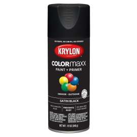 Krylon COLORmaxx K05557007 Spray Paint, Satin, Black, 12 oz, Aerosol Can