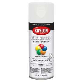 Krylon COLORmaxx K05558007 Spray Paint, Satin, Bright White, 12 oz, Aerosol Can