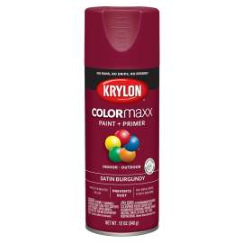 Krylon COLORmaxx K05560007 Spray Paint, Satin, Burgundy, 12 oz, Aerosol Can