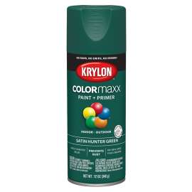 Krylon COLORmaxx K05563007 Spray Paint, Satin, Hunter Green, 12 oz, Aerosol Can